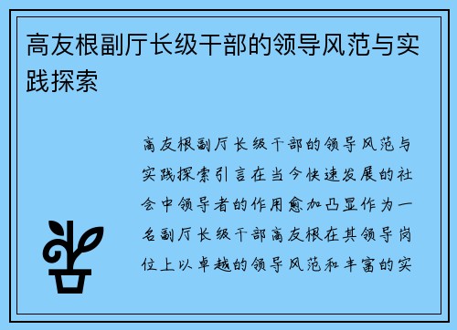 高友根副厅长级干部的领导风范与实践探索