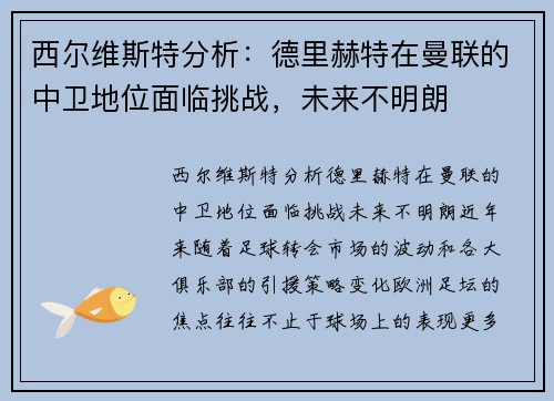 西尔维斯特分析：德里赫特在曼联的中卫地位面临挑战，未来不明朗