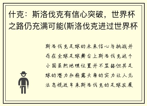 什克：斯洛伐克有信心突破，世界杯之路仍充满可能(斯洛伐克进过世界杯吗)