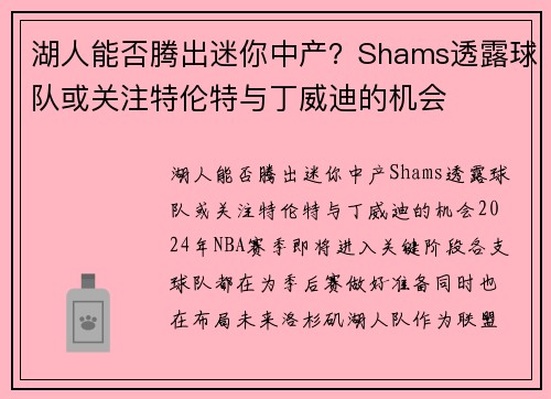 湖人能否腾出迷你中产？Shams透露球队或关注特伦特与丁威迪的机会