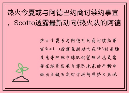 热火今夏或与阿德巴约商讨续约事宜，Scotto透露最新动向(热火队的阿德巴约)